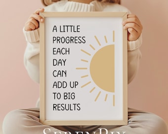 Inspirational Kids Print: Progress Quote, Classroom Decor (Digital Download)