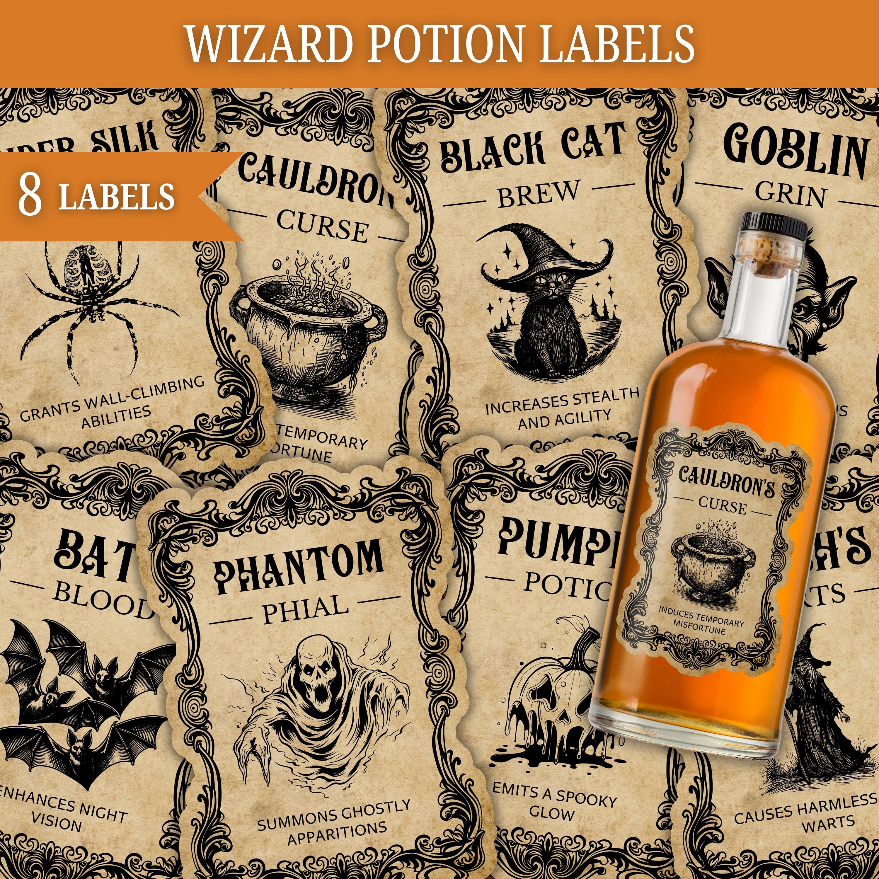 Halloween Potion Labels: Vintage Witch Brew Apothecary Jar Tags
