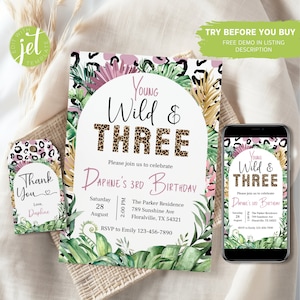 Safari Girl 3rd Birthday Invitation Template: Jungle Party (Digital)