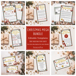 Paquete de cartas a Papá Noel editables, paquete de Nochebuena, kit de cartas imprimibles, carta de Papá Noel, carta a Papá Noel, certificado de buena suerte