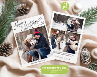 Boho Photo Christmas Card Template: Editable Family Holiday Card (Digital Download)