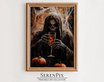 Grim Reaper Oil Painting: Spooky Halloween Wall Art (Digital Download)