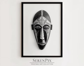 Tribal Mask Art Print: Black and White African Decor (Digital Download)
