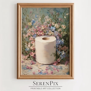 Art mural floral en papier toilette - impression de fleurs sauvages pour la salle de bain, affiche florale de la ferme, décoration pastel vintage pour toilettes, art imprimable country chic