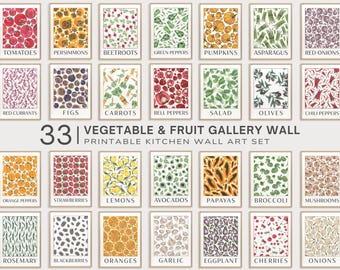 Fruit & Vegetable Kitchen Art Prints: Set of 33, Gallery Wall Decor (Digital Download)
