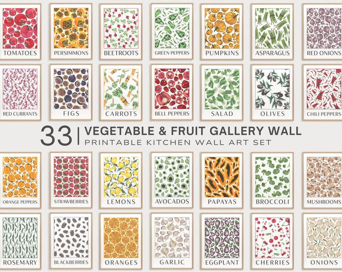 kitchen print set of 2 fruit print vegetable print... Printable Kitchen Wall Art, Watercolor Fruit and Vegetable Print ...