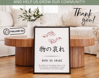 Mono No Aware Kanji Definition Wall Art, Japanese, Oriental