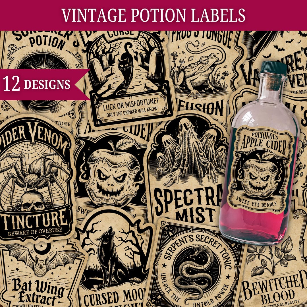 Potion Labels: Vintage Witch & Wizard Halloween Decor (digital Download ...
