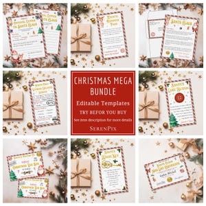 Paquete de cartas a Papá Noel editables, paquete de Nochebuena, kit de cartas imprimibles, carta de Papá Noel, carta a Papá Noel, certificado de buena suerte