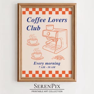 Coffee Lovers Club Kunstdruck, lustige Küchen Wandkunst, trendiges Espresso Poster, Vintage Kaffee Poster, Mehr Espresso Kunst, Retro Kaffee Kunst
