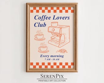 Coffee Lovers Club Art Print: Retro Kitchen Espresso Poster (Digital Download)