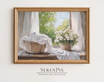Laundry Room Painting: Vintage Farmhouse Basket Art (Digital Download)
