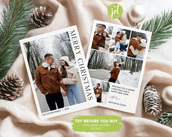 Minimalist Photo Christmas Card Template: Editable Family Holiday Card (Digital Download)