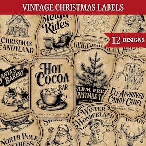 Vintage Weihnachtsetiketten, Weihnachtsglasetiketten, Junk Journal Urlaub, Weihnachtsetiketten, Weihnachtsplätzchenetiketten, Weihnachtsetiketten-Set