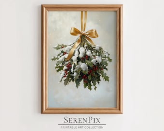 Vintage Mistelzweig Kunstdruck Weihnachten: Rustikales Weihnachtsdekor (Digitaler Download)