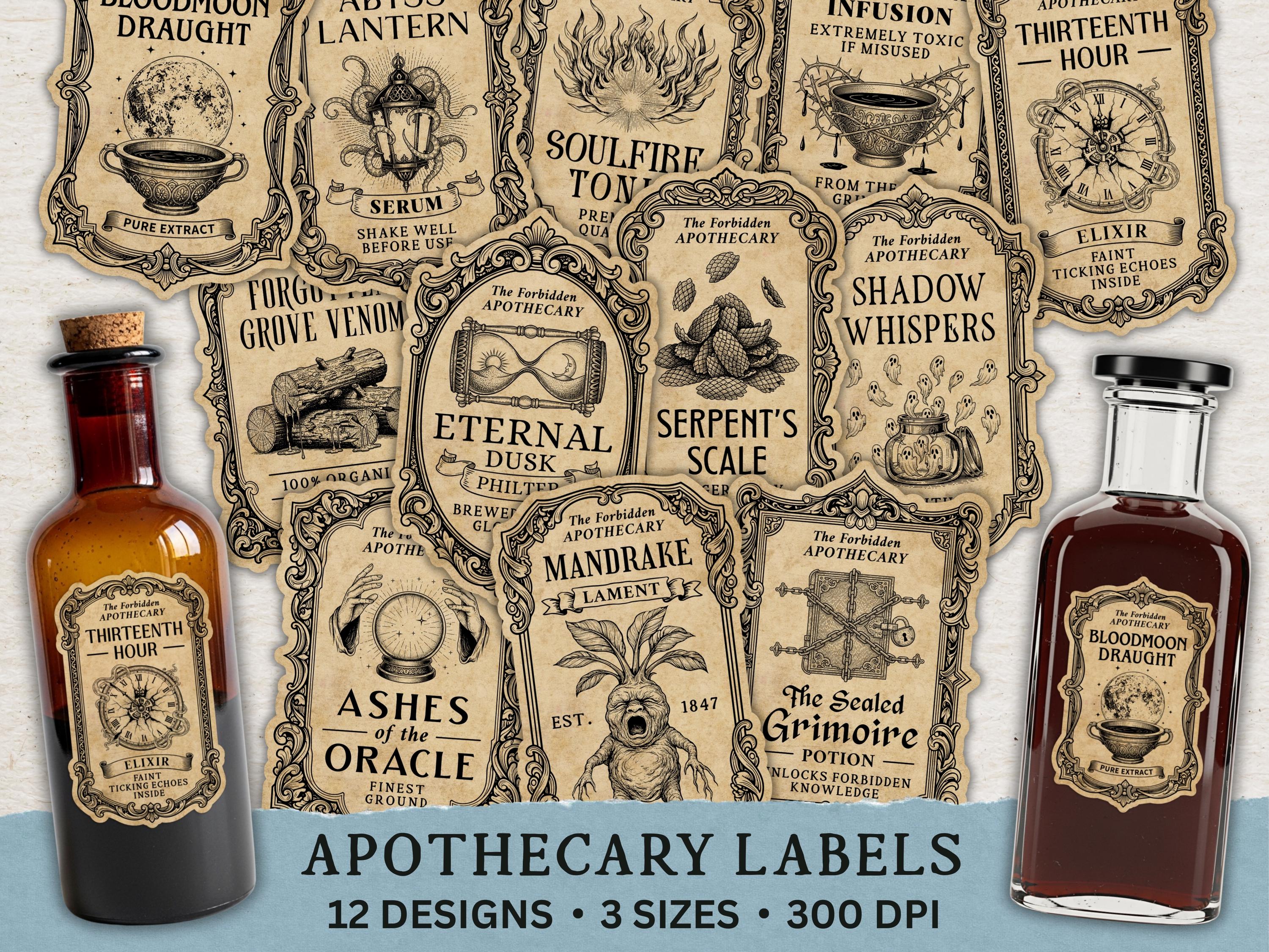 Apothecary Labels Set – 12 Vintage Halloween Potion Stickers, Wizard ...