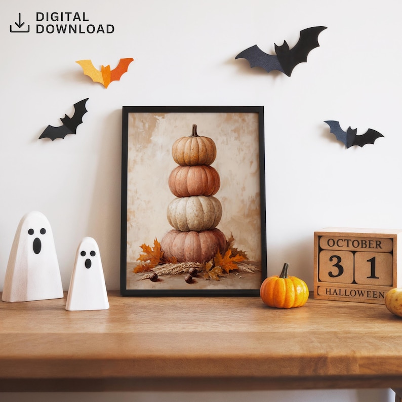 Pumpkin Wall Art – Printable Fall Decor, Vintage Halloween Oil Painting ...