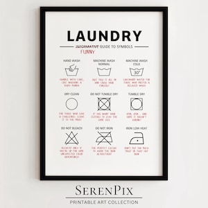 Lustig Wäsche Symbole Print: Waschküche Deko (Digital Art)
