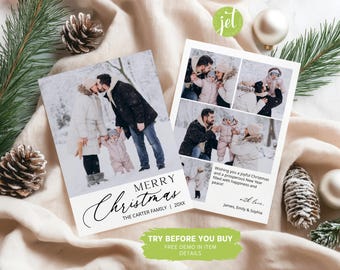 Boho Photo Christmas Card Template: Editable Family Holiday Card (Digital Download)