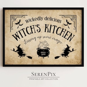 Witch Kitchen, Halloween Magic Kitchen, Unique Halloween Art, Vintage Witch Art, Halloween Art Print, Witchy Decor, Wall Decor, Digital Art