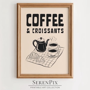 Coffee and Croissant Print: Retro Kitchen Art (Digital Download)