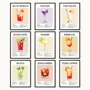 Cocktail Prints Bundle, Trendy Bar Cart Decor, 25 Classic Drink Recipes (Digital Download) image 3