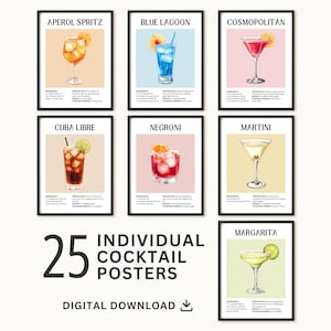 Cocktail Prints Bundle, Trendy Bar Cart Decor, 25 Classic Drink Recipes (Digital Download) image 2