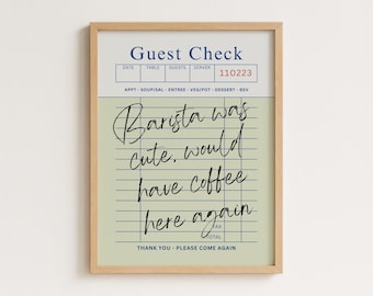 Funny Barista Guest Check Art Print: Coffee Bar Decor (Digital Download