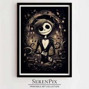 Jack Skellington Wall Art, Skeleton Art Print, Unique Halloween Art, Printable Spooky Art, Halloween Art Print, Wall Decor, Digital Download