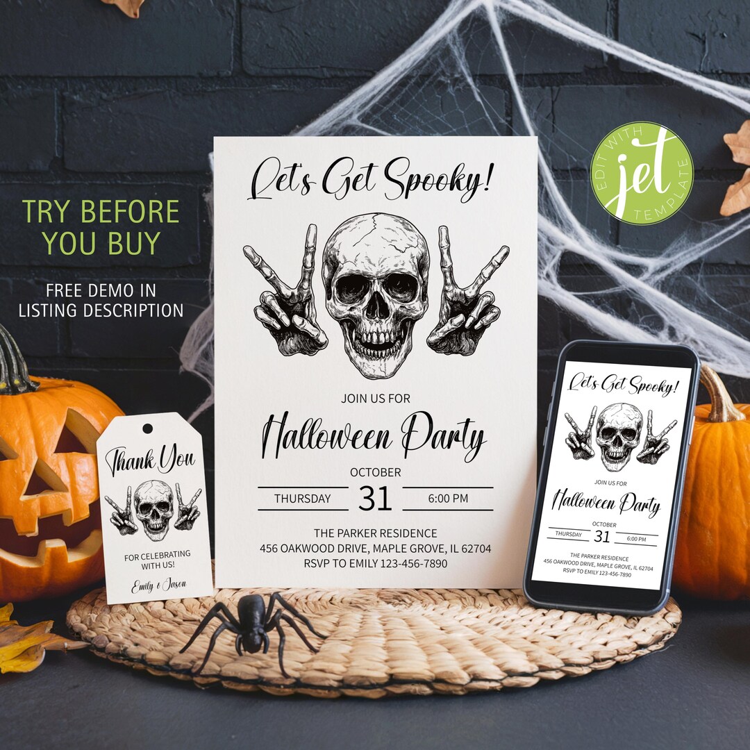 Editable Spooky Halloween Party Invitation: Costume or Cocktail ...