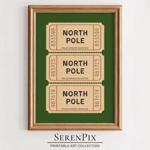 North Pole Ticket Art Print: Vintage Christmas Decor (Digital Download)