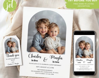 Arched Photo Joint Birthday Invitation Template (Digital)