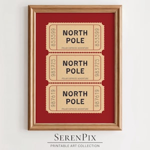Nordpol Ticket Wandkunst, gemütliche Weihnachtsdekoration, trendiges Ticketbild, Nordpol, Weihnachtsposter, digitaler Download