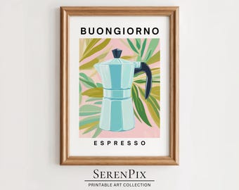 Impresión de arte Buongiorno Espresso: Cafetera italiana Moka Pot (Arte digital)