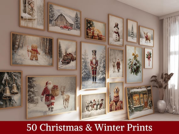 50 Christmas Gallery Wall Art Set: Winter Holiday Prints (Digital Download)