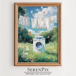 Laundry Room Art Print: Vintage Clothesline, Farmhouse Decor (Digital Download)