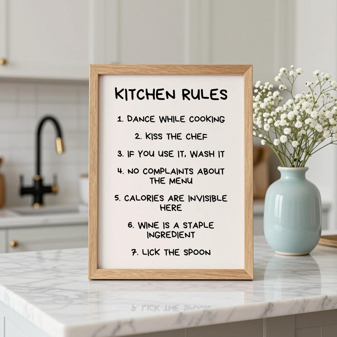 Kitchen Rules Wall Art, Funny Kitchen Decor, Minimalist Dining Room ...