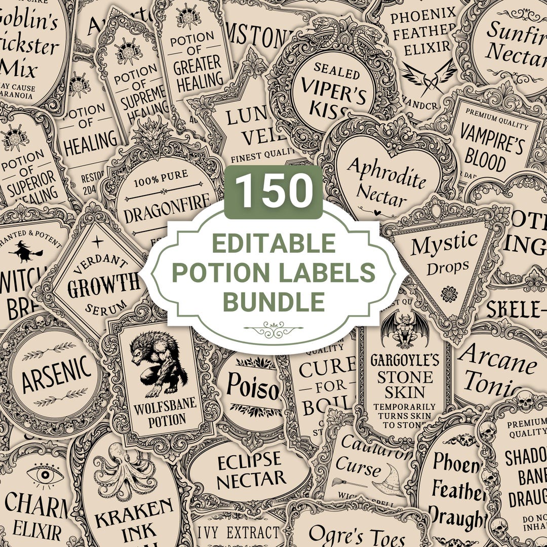 Editable Apothecary Labels Bundle: Potion Stickers, Wizard Party ...