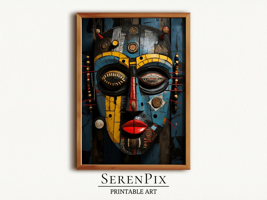 African Mask Wall Art, Ethnic Wall Decor, Abstract Tribal Mask, Afro