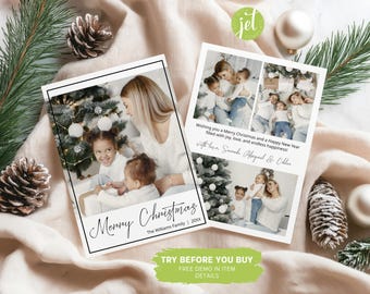 Minimalist Photo Christmas Card Template: Editable Family Holiday Card (Digital Download)