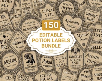Editable Potion Labels Bundle: Apothecary Stickers, Wizard Party, Witchcraft Tags (Canva Template)