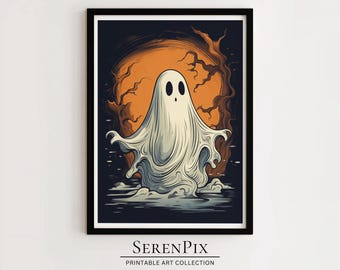 Vintage Ghost Painting, Moody Halloween Wall Art Print, Spooky Ghost on ...
