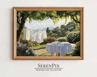 Laundry Room Art Print: Vintage Italian Garden Scene (Digital Download)