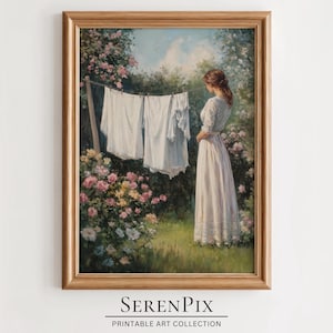 Laundry Room Art, Vintage Laundry Wall Decor, Clothesline Art, Farmhouse Laundry, Laundry Painting, Rustic Wall Art, Cottagecore Decor