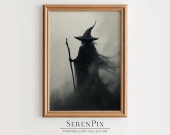 Vintage Witch Halloween Art Print: Dark Witchcore Decor (Digital Art)