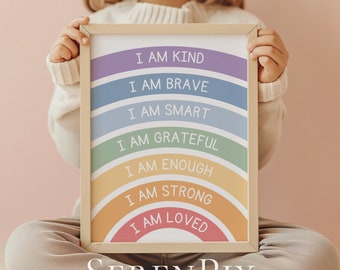 Rainbow Affirmations Print: Kids Nursery, Classroom Decor (Digital Download)