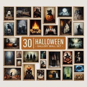Halloween Wall Prints, Set Of 30, Vintage Gallery Wall Set, Halloween Oil Paintings, Dark Academia Decor, Cottagecore Decor, Digital Prints