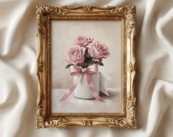 Valentine Bathroom Print, Pink Floral Toilet Paper Roll Art, Romantic Pink Wall Decor (Digital Download)
