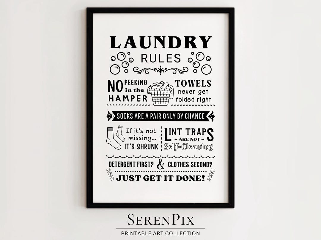 Funny Laundry Rules Print, Printable Wall Art for Laundry Room, Funny Laundry Quote, Utility Room Decor, Black and White Art, Digital Art - Etsy funny-laundry-rules-print-printable-wall-art-for-laundry-room-funny-laundry-quote-utility-room-decor-black-and-white-art-digital-art-etsy