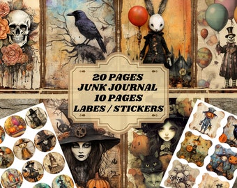 Halloween Junk Journal, Halloween Papers, Scrapbook Album Kit, Creepy Junk Journal, Halloween Sheet PDF, Digital Prints